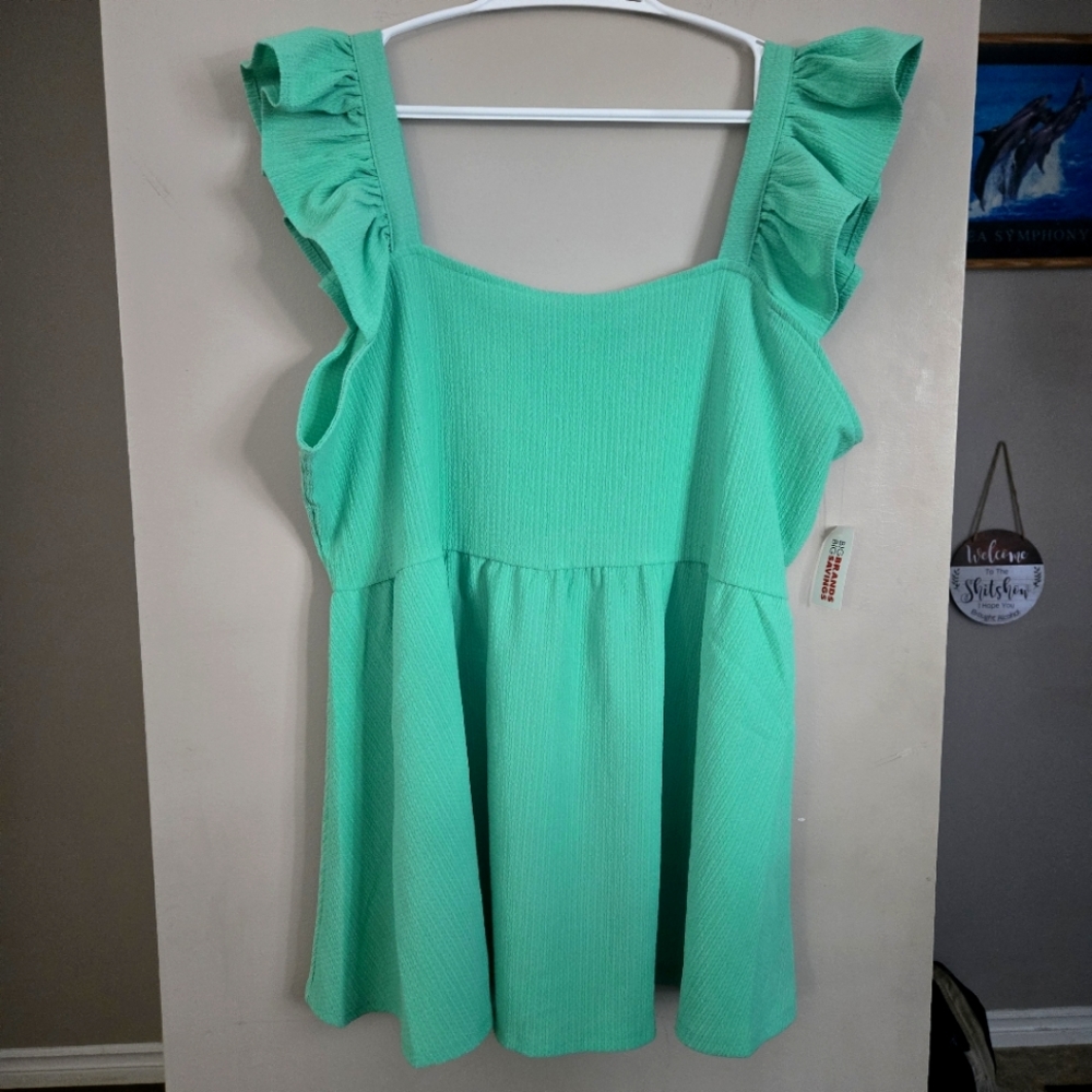 French Twist Off NWT Shoulder Shirt Ruffle Mint Summer Peplum Plus 3X